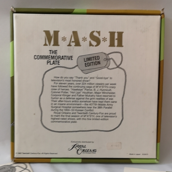 Vintage 1982 MASH Limited Commemorative Plate, Original Box & Certificate, Mint - Picture 5 of 7